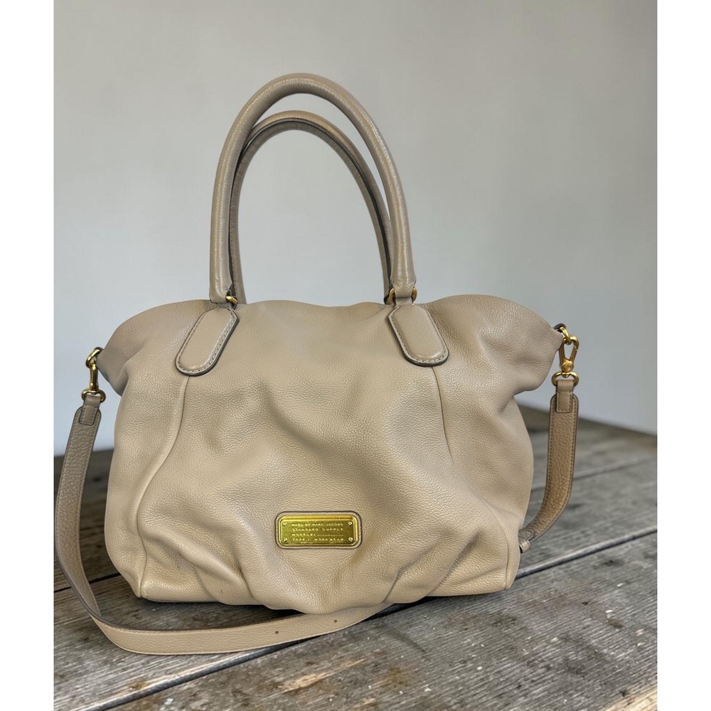 Marc Marc Jacobs Q Fran Tote Taupe Gray Pebbled Leather Shoulder Crossbody Bag - Picture 1 of 16